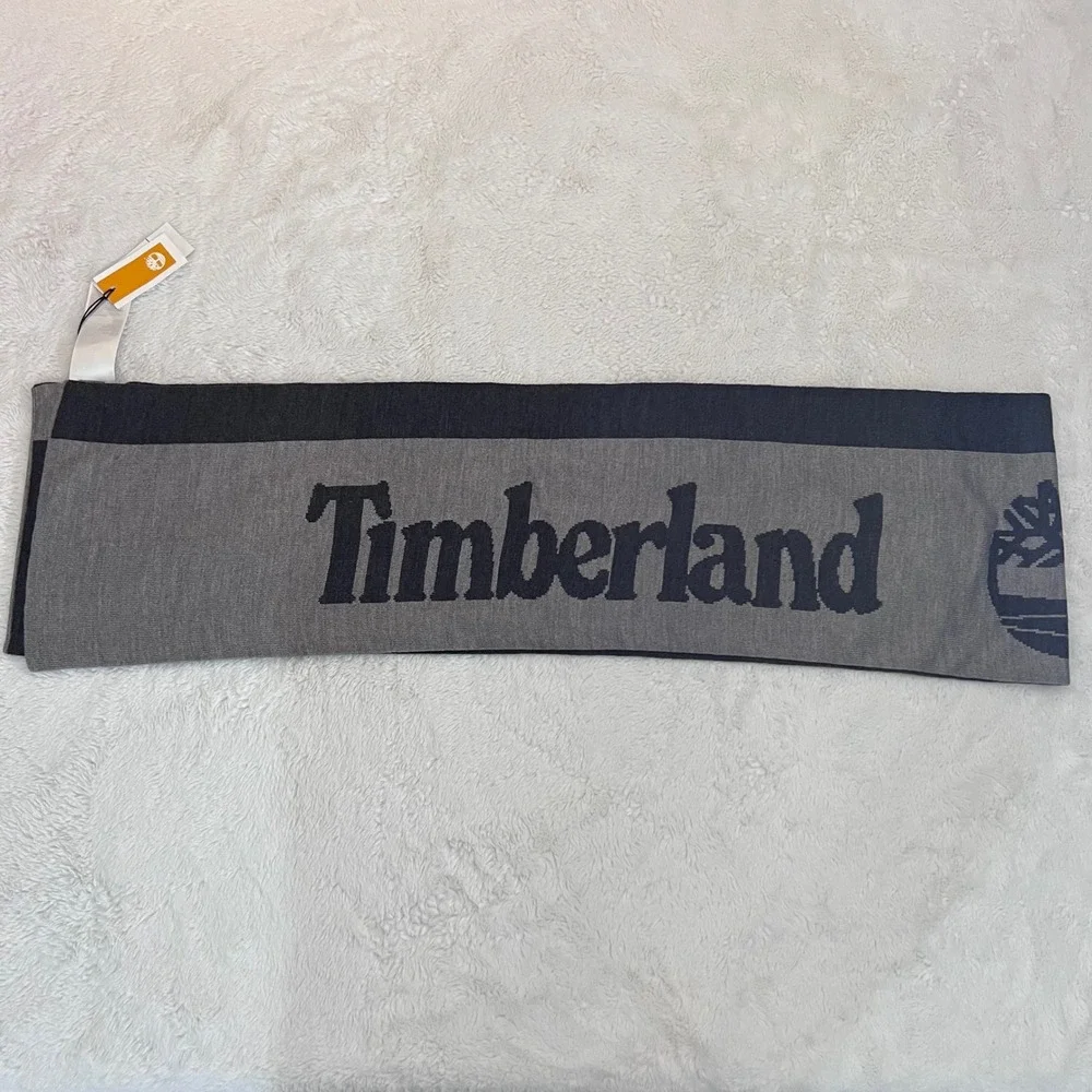 Timberland Grey Charcoal‎ Logo Knit Scarf T101114C Long Scarf New With Tags